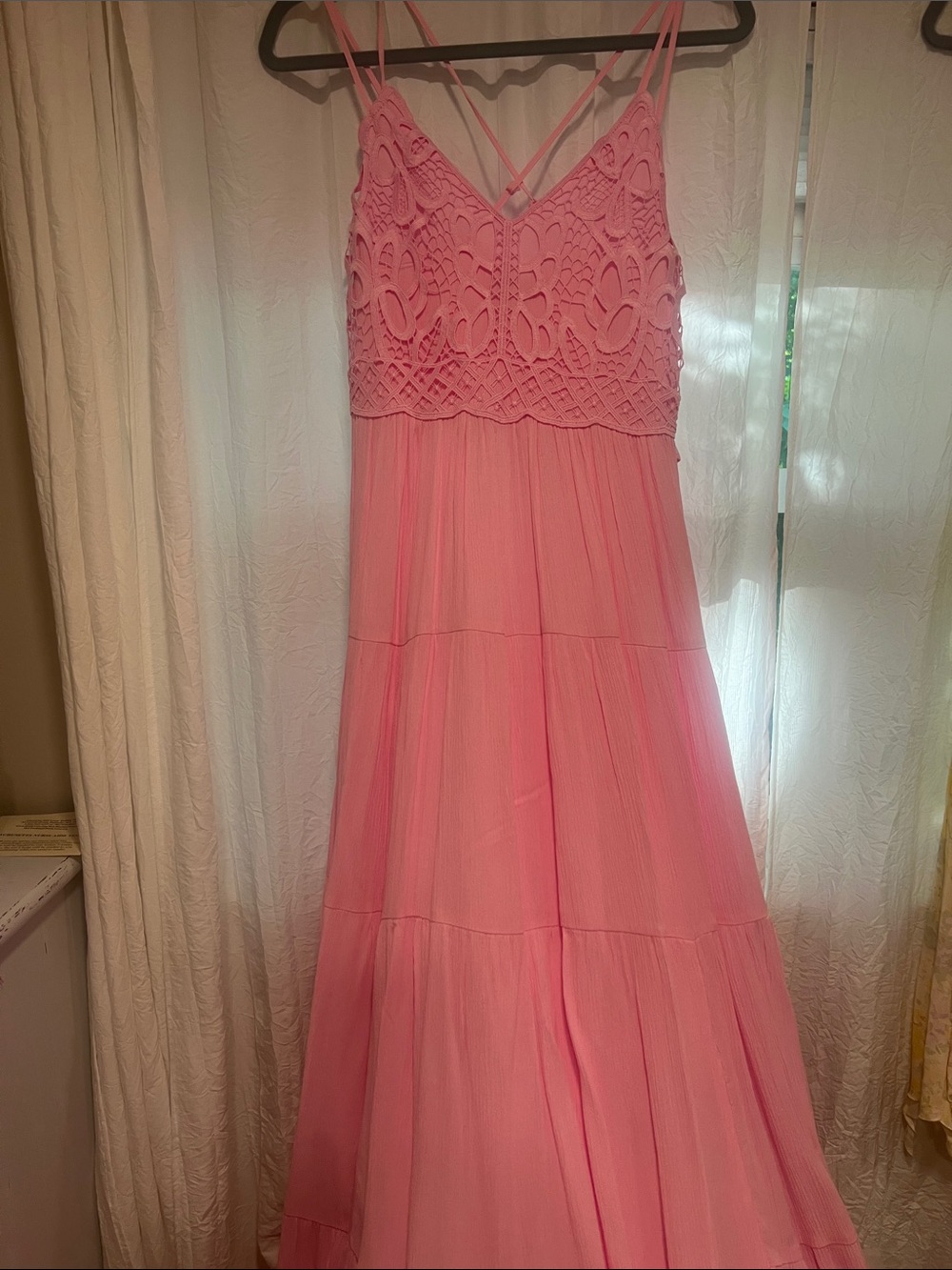 Jessica Simpson Pink Crochet-Bodice Maxi Dress